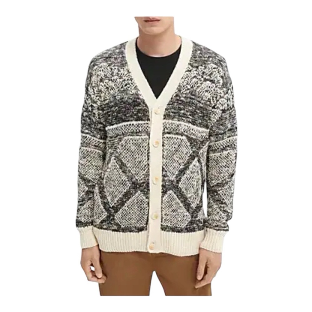 Scotch & Soda Mens M Sweater Cotton Geo Jacquard Relaxed Fit Cardigan Button